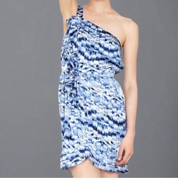 BCBGeneration One Shoulder Ruffled Dress Blue Splash - Picture 2 of 8
